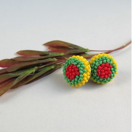 GERVUOGĖLĖS. Trispalviai tautiniai apvalūs auskarai 