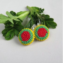 GERVUOGĖLĖS. Trispalviai tautiniai kabantys auskarai 