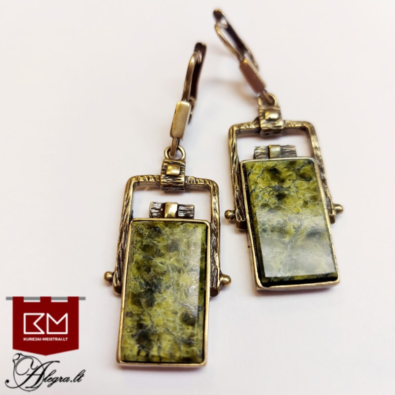 Žalvariniai auskarai su serpentinu - 123