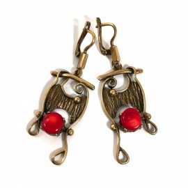 Žalvarinis Komplektas su koralu ŽEMUOGĖ - 2897(auskarai+ pakabutis)