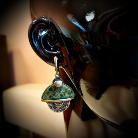 Žalvariniai auskarai su serpentinu - 3060