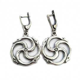 Sidabrinis komplektas ŽALČIŲ SVASTIKA - 3065(auskarai pora + pakabutis)
