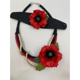 Apyrankė ir kaklo papuošalas "Aguona" iš natūralios odos