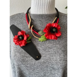 Apyrankė ir kaklo papuošalas "Aguona" iš natūralios odos