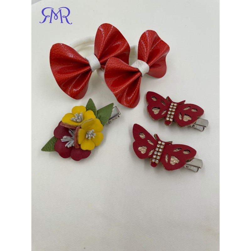 "Drugeliai" Plaukų segtukai ir gumytės į plaukus iš natūralios odos (6 vnt.)