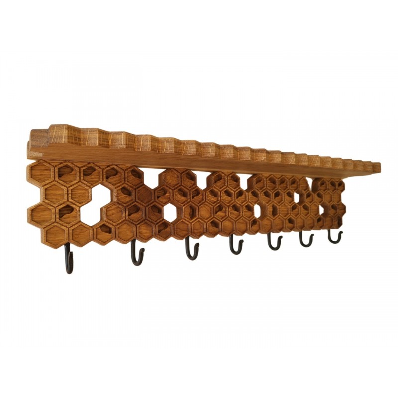 Ąžuolinė sieninė rūbu kabykla su lentyna „Korys“