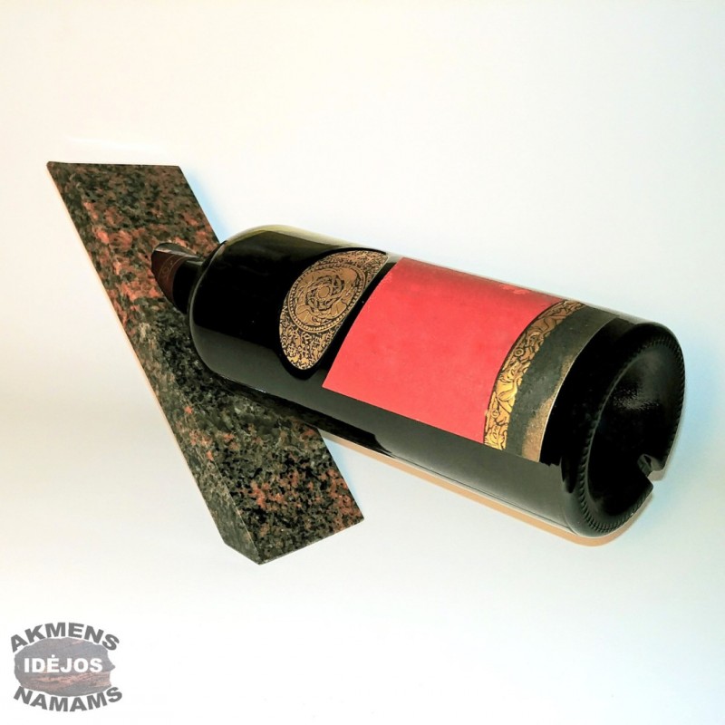 Akmeninis balansuojantis butelio laikilis. Rudas granitas