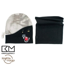 Kepurė  "Banga" su mova ir siuvinėta pantera