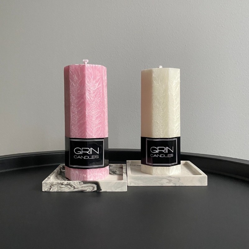 Rožinė/balta žvakių rinkinys "Medus ir kreminis santalas"