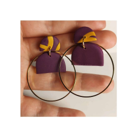 Puošnūs violetiniai auskarai su aukso žiedu