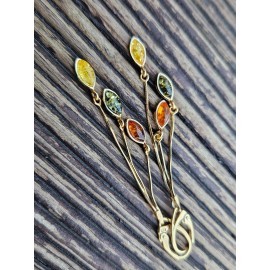 Auskarai Balto gintaro auskarai su sidabru ir auksu Dovana mamai Kalėdinė dovana jai