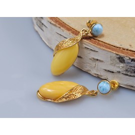 Auskarai su baltu gintaru ir turkiu, kalėdinė dovana, gimtadienio dovana 