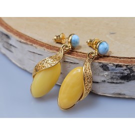 Auskarai su baltu gintaru ir turkiu, kalėdinė dovana, gimtadienio dovana 