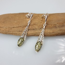 Gintariniai auskarai, Žalio gintaro sidabriniai auskarai