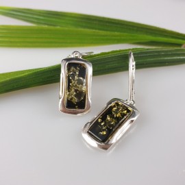 Auskarai. Gintariniai auskarai. Žalias natūralus gintaras. Sidabras 925. 