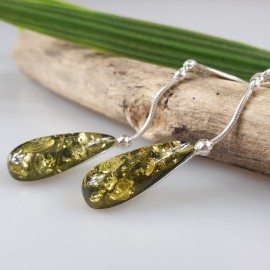 Ilgi sidabriniai auskarai su gintaru