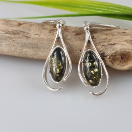 Žalio gintaro auskarai. Sidabriniai auskarai. Dovana Jai.