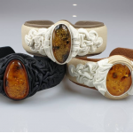 Apyrankė odinė su gintaru, Odinė apyrankė. JUODA