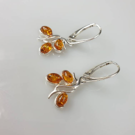 Gintariniai auskarai, Sidabriniai rudi gintaro auskarai. Rankų darbo papuošalas.