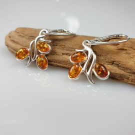 Gintariniai auskarai, Sidabriniai rudi gintaro auskarai. Rankų darbo papuošalas. 