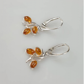 Gintariniai auskarai, Sidabriniai rudi gintaro auskarai. Rankų darbo papuošalas. 