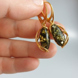 Žalias gintaras. Paauksuotas papuošalų rinkinys