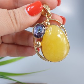 Gintarinis pakabukas paauksuotas Balto gintaro pakaukas Dovana jai 