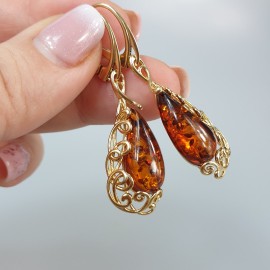 Auskarai gintariniai paauksuoti Kalėdinė doavana Jai