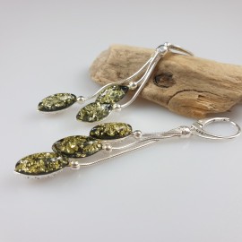 Ilgi žalio gintaro auskarai sidabriniai 