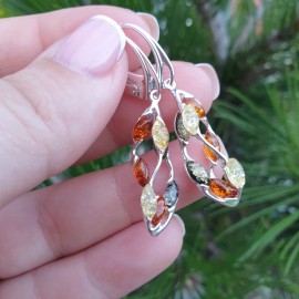 Sidabriniai auskarai su gintaru  margi masyvesni auskarai DOVANA JAI kalėdinė dovana moterims