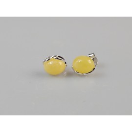 Balto gintaro Sidabriniai auskarai vinukai su gintaru