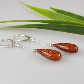 Ilgi auskarai, sidabriniai auskarai, rankų darbo auskarai su gintaru, gintariniai auskarai, sidabro juvelyrika