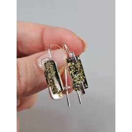 Sidabriniai auskarai, žalio gintaro auskarai, modernūs madingi papuošalai, dovana jai, kovo 8 dienos dovana 