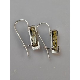 Sidabriniai auskarai, žalio gintaro auskarai, modernūs madingi papuošalai, dovana jai, kovo 8 dienos dovana 