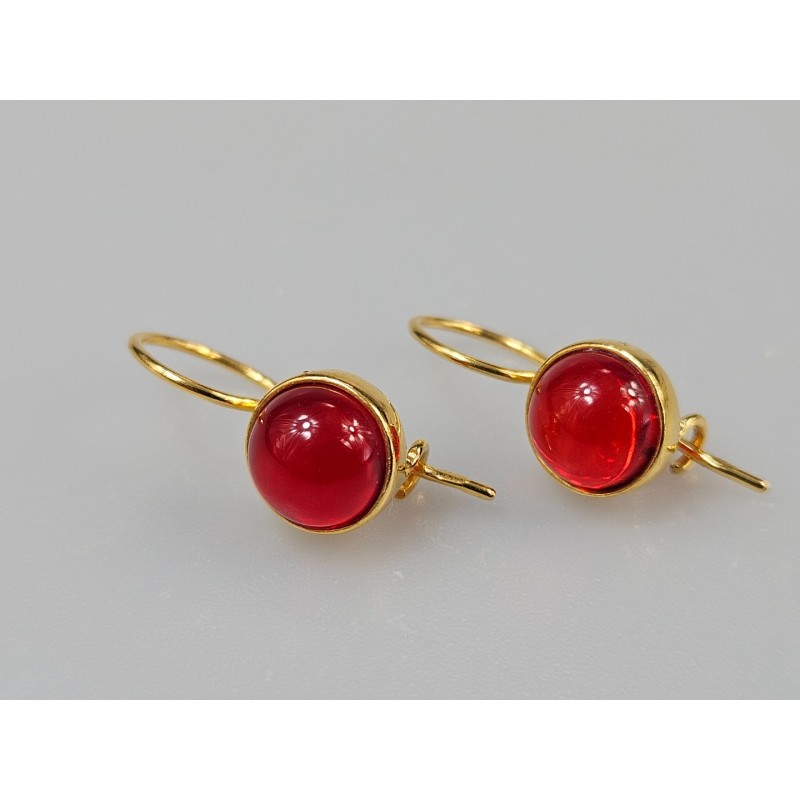 Raudono gintaro auskarai su auksu 