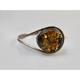 Sidabrinė apyrankė su žaliu gintaru vintažinė