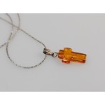 rudo gintaro gintarinis kryželis su grandinėlė
