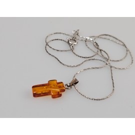 rudo gintaro gintarinis kryželis su grandinėlė