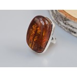 Masyvus gintarinis sidabrinis žiedas