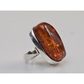 Masyvus gintarinis sidabrinis žiedas