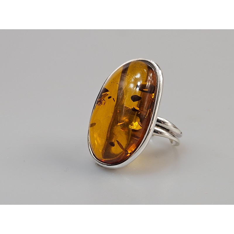 sidabrinis žiedas gintaro žiedas reguliuojamo dydžio 