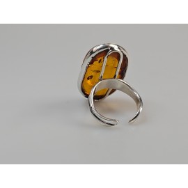 sidabrinis žiedas gintaro žiedas reguliuojamo dydžio 