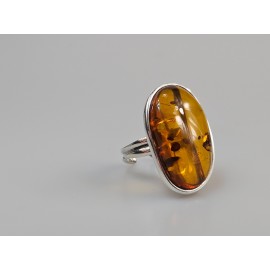 sidabrinis žiedas gintaro žiedas reguliuojamo dydžio 