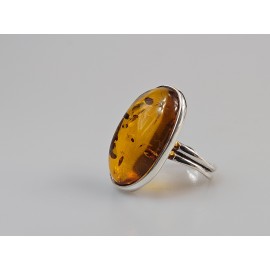 sidabrinis žiedas gintaro žiedas reguliuojamo dydžio 