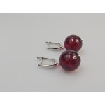 Raudono gintaro auskarai su auksu Prabangi dovana kalėdinė apvalūs auskarai