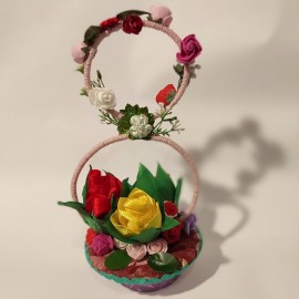 Krepšelis su gėlėmis iš satino juostelių | Basket with flowers from satin ribbons