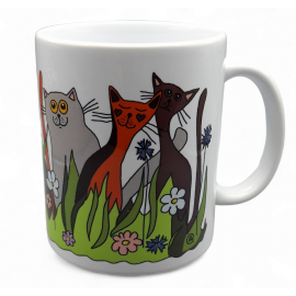 Dekoruotas puodelis 330 ml. Katinai pievoje.