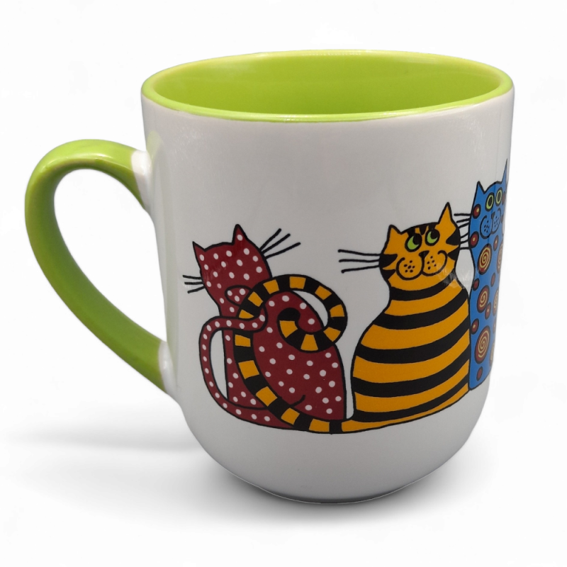 Dekoruotas puodelis. Ryškiaspalviai katinai. 290 ml.