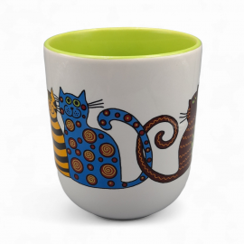 Dekoruotas puodelis. Ryškiaspalviai katinai. 290 ml.