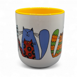 Dekoruotas puodelis 290ml. Mėlynas katinas ir kiti